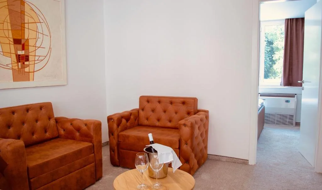The sitting area of an apartment at Hotel Slavija